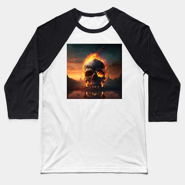 Skull in Flames Baseball T-Shirt by ArtisticCorner